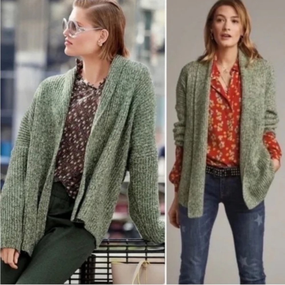 CAbi 3892 Green Travel Boxy Oversized Cardigan Sweater XXS Sage Cotton Blend